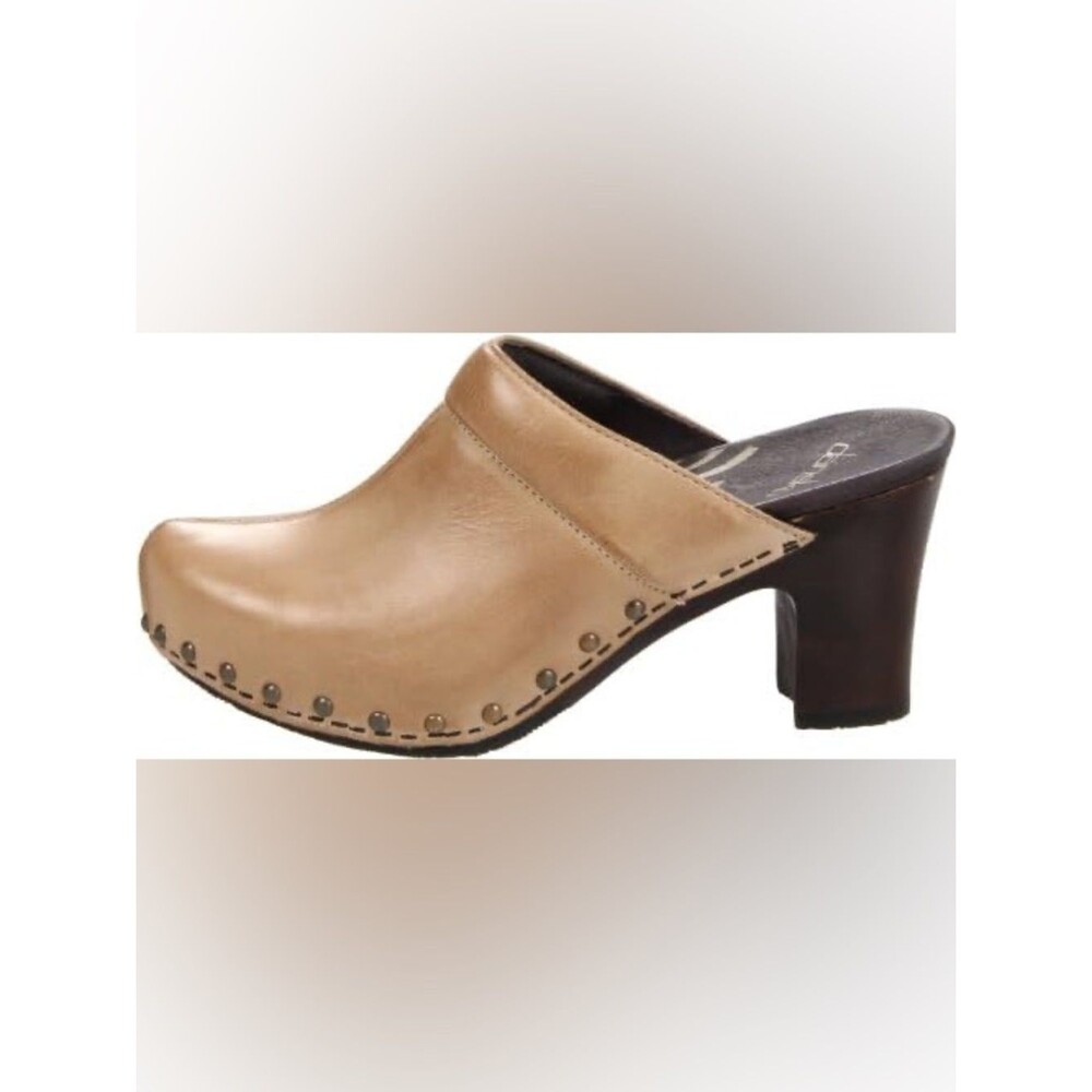 Dansko Rae Leather Studded Wooden Clogs Tan Sz 39